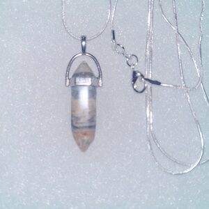 Boho hippie agate natural crystal silver 30” necklace